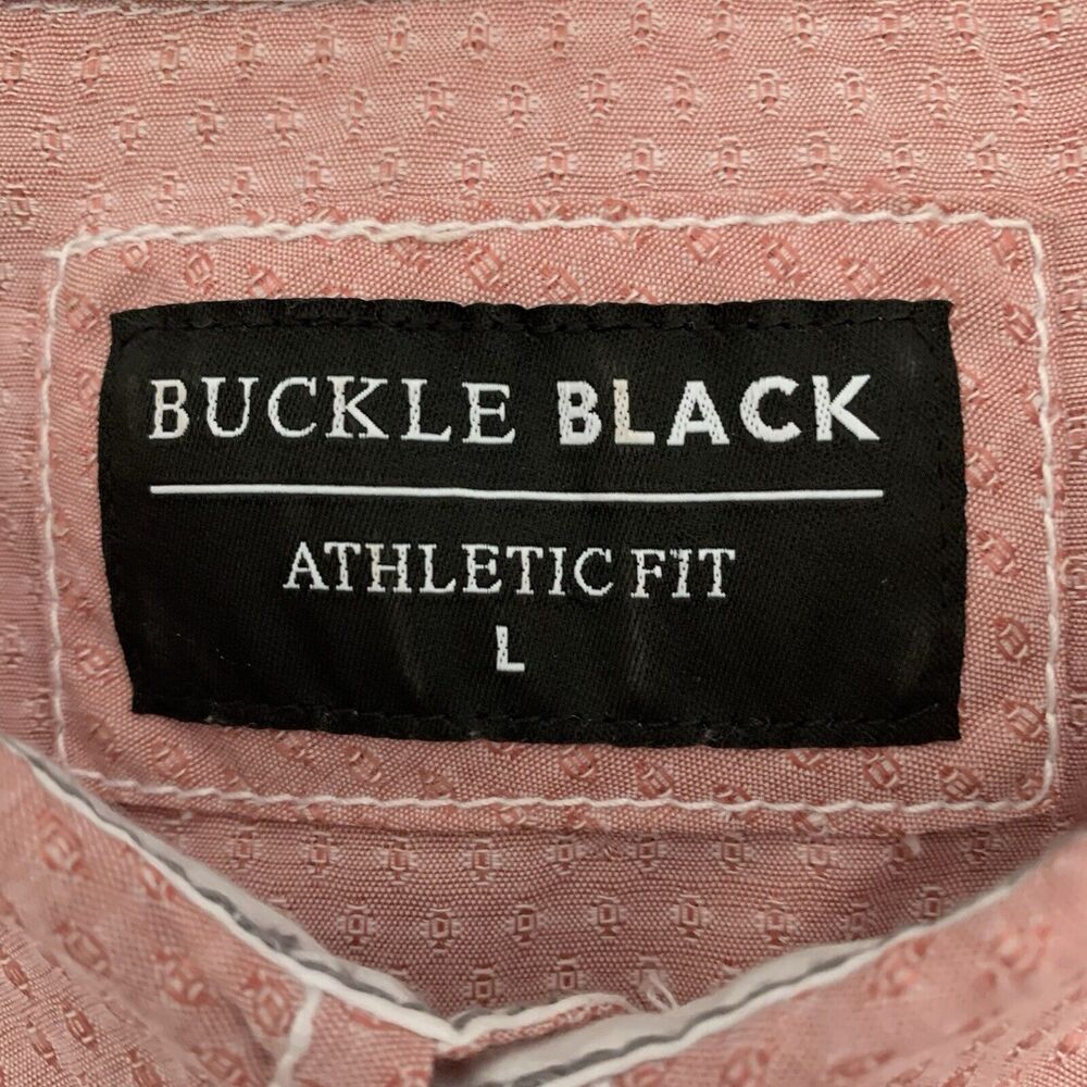 Buckle Black Shirt Mens Large Mauve Pink Athletic Fit Western Heavy Stitching - Picture 2 of 6